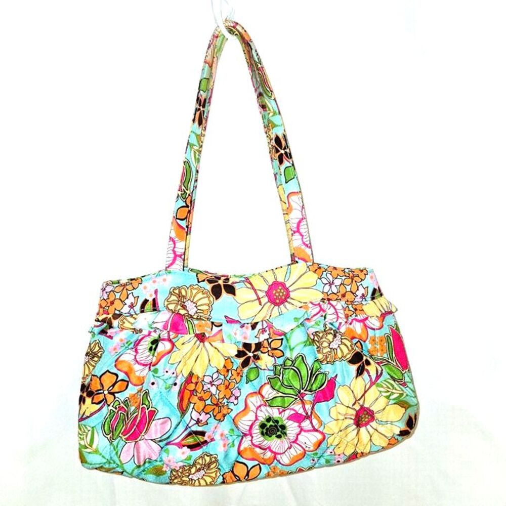 VERA BRADLEY Bag Silk Ruffled Turquoise Tropical Floral Pink Blue Purse Handbag